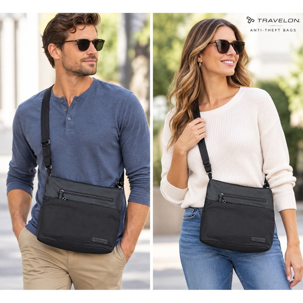 Travelon Black Anti-Theft Crossbody Bag Nylon Travel Messenger Shoulder purse